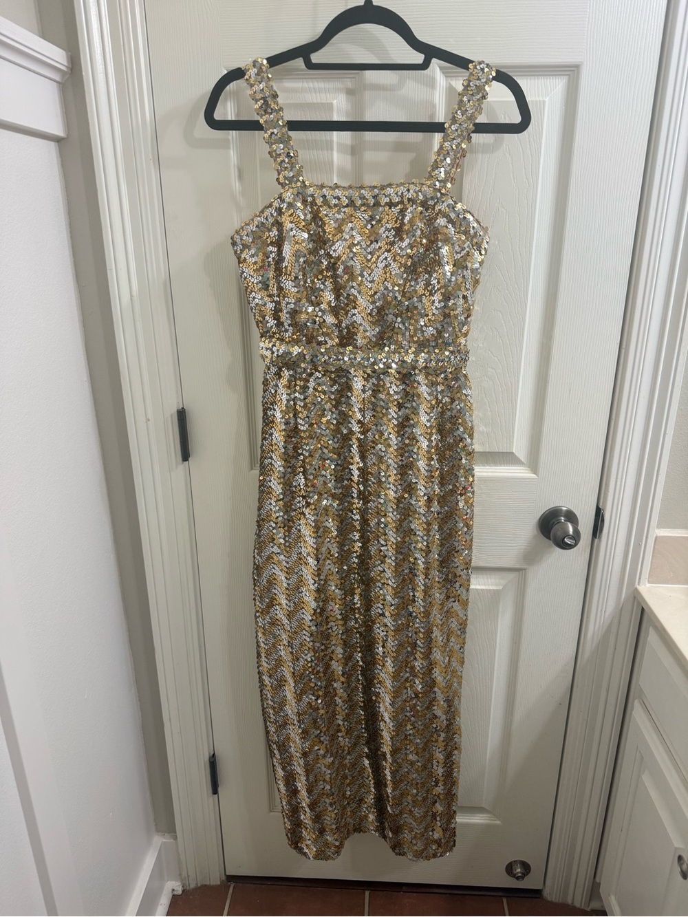 Vintage 1950's Lilli Diamond Gold Sequin chevron Dress with Straps